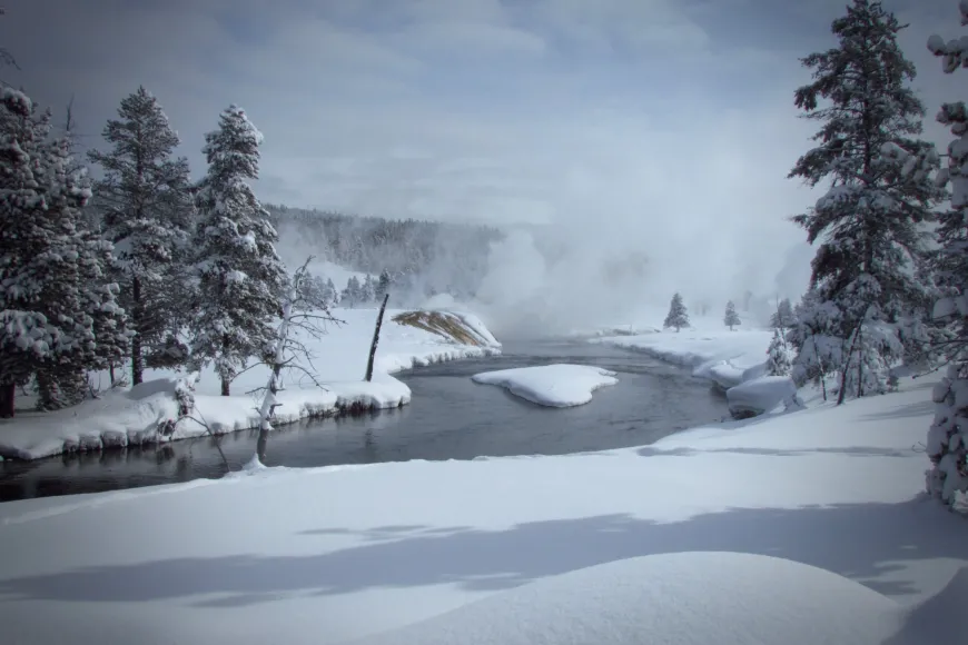Geysers Basin covered in Snow - Yellowstone National Park 